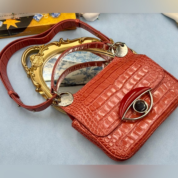 🆕 KENZO 🧿 NWT Medium Tali Croc Embossed Eye Motif Bag, Red - Picture 6 of 16